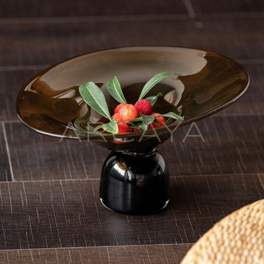 Amber Black Handmade Footed Glass Fruit Bowl - main
