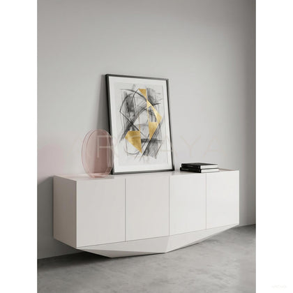 Pure White Matte Pyramid Base Four Door Sideboard - scene