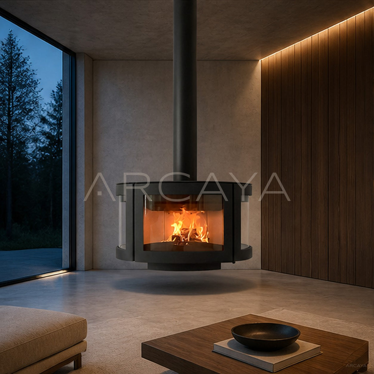 Kaius Hanging Fireplace in detail