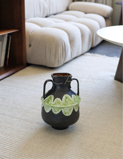 Dadan Double Ear Hand Painted Art Vase - scene