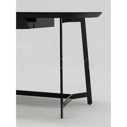 Italian Minimalist Leather Top Curved Desk - scene
