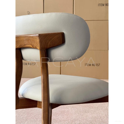 Ash Wood Top Grain Leather Dining Chair - scene