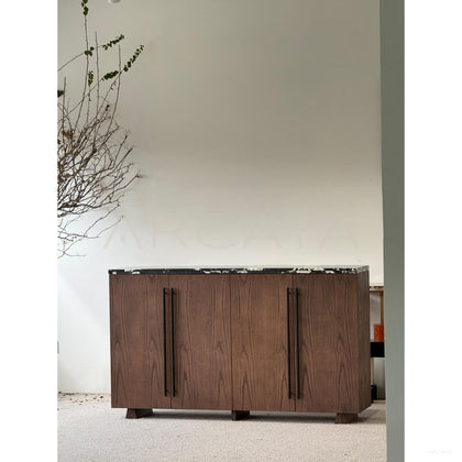 Mid Century Black White Marble Storage Cabinet - scene