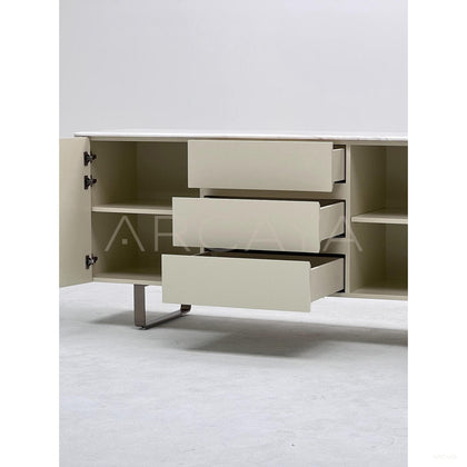 White Sintered Stone Light Grey Lacquer Sideboard - scene