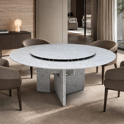 Daze Carrara White Marble Round Dining Table - main