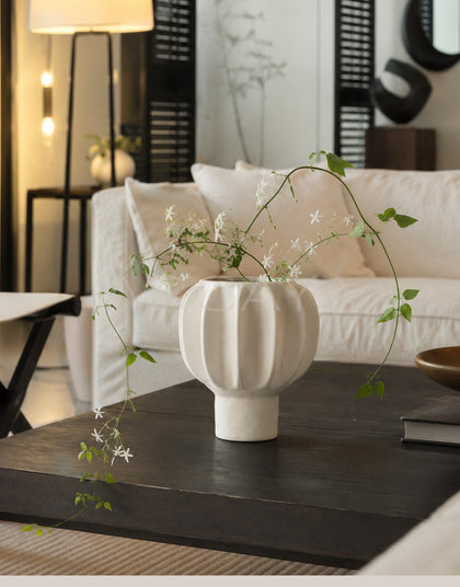 Handmade Ribbed Ceramic Vase Entryway - scene