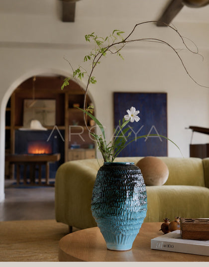 Vintage Deep Sea Blue Gradient Ceramic Vase - scene
