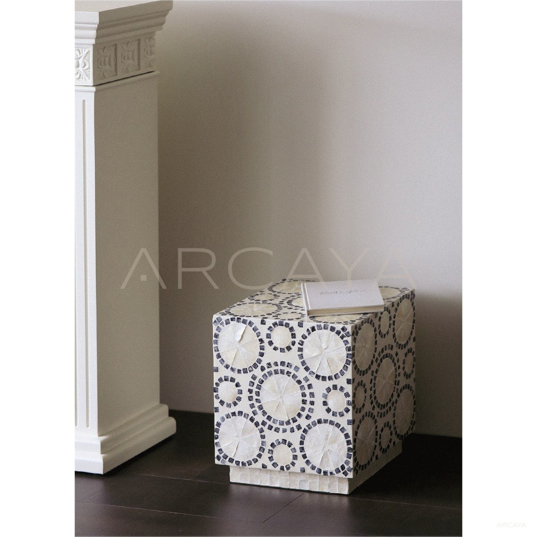 Shell Inlay Multi Use Side Table Stool in detail