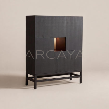 New Chinese Black Solid Wood Multi Compartment Tall Cabinet - main