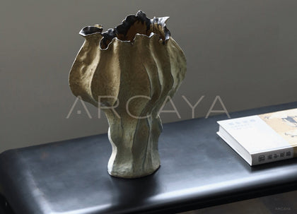 Vintage Distressed Pleated Ceramic Vase - scene