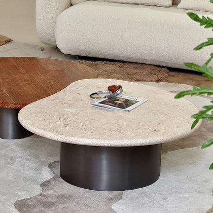 Walnut Travertine Curve Coffee Table - main