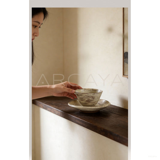 Amu Collab Brushed Ceramic Conical Bowl Plate - scene