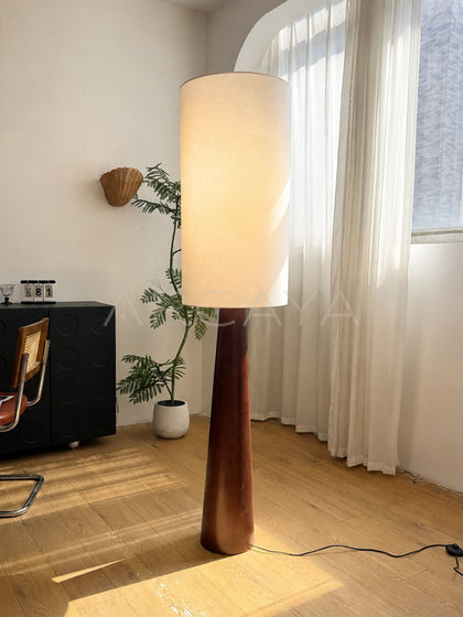 Natural Wood Cone Floor Lamp Warm - scene