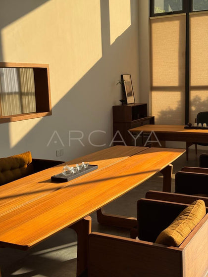 Burmese Teak Tongzhou Long Dining Table - scene