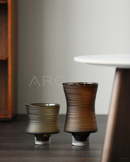 Vintage Brown Ribbed Frosted Glass Vase - scene