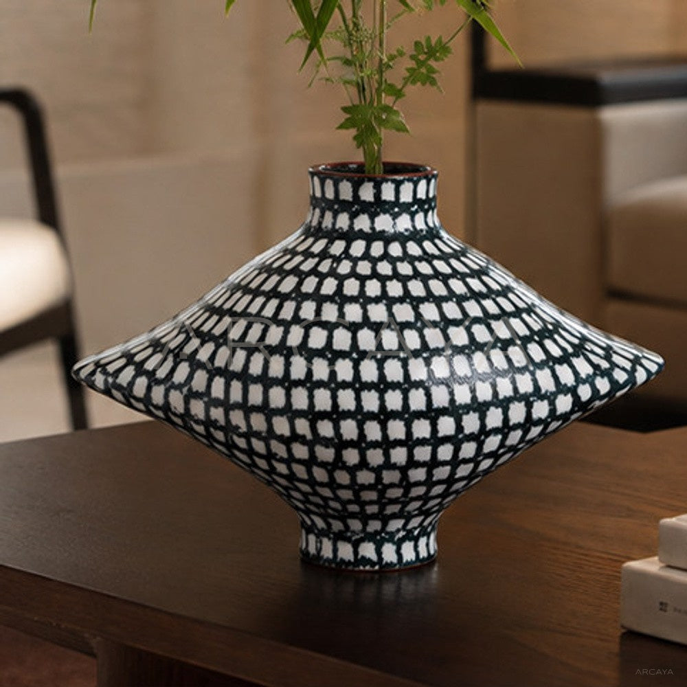 Dadan Hand Painted Checkered Vase Living Room - main