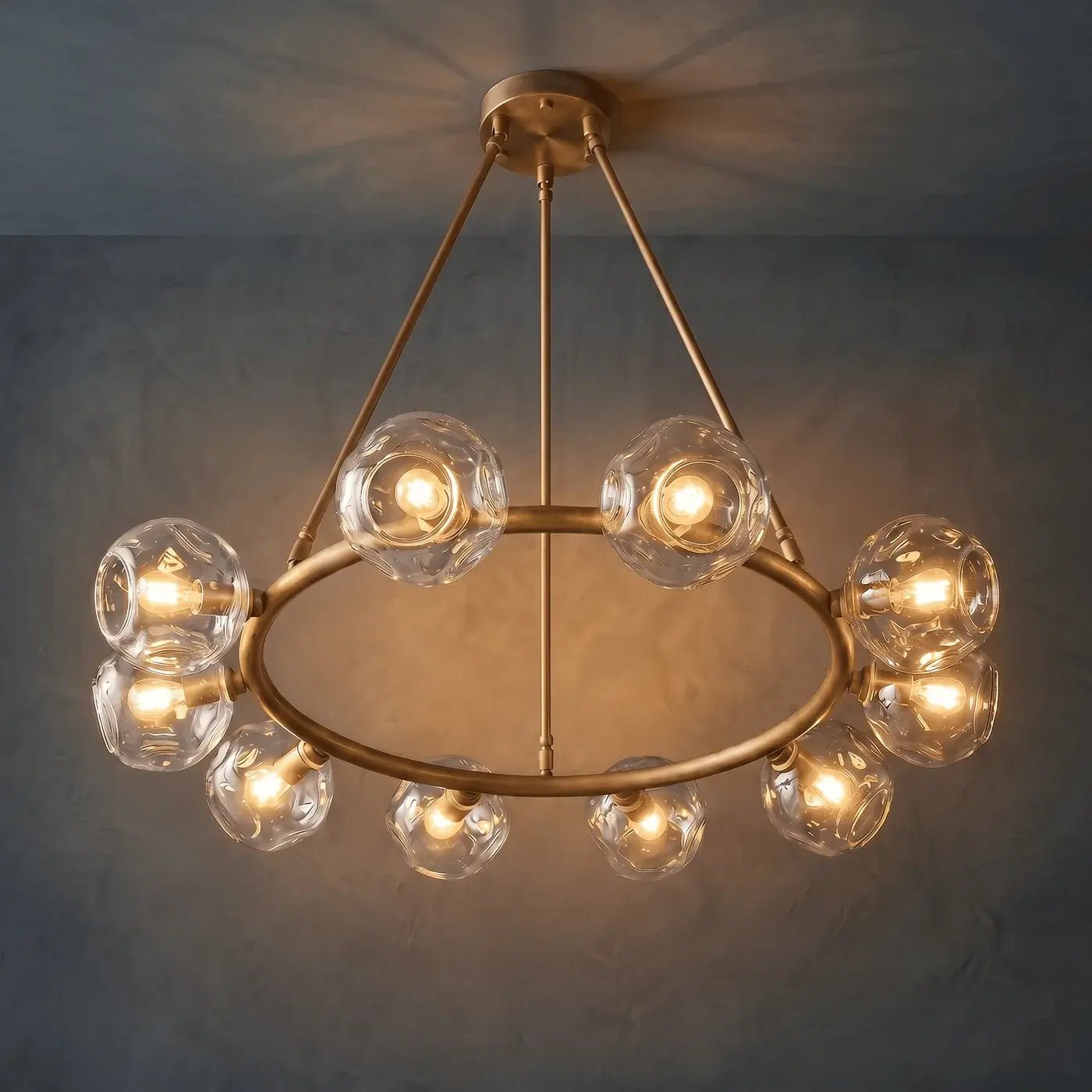Brass Ring with Glass Globe Chandelier