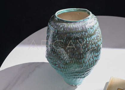 Vintage Deep Sea Blue Gradient Ceramic Vase - scene