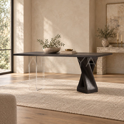 Twisted Wood Frame Acrylic Floating Dining Table - scene