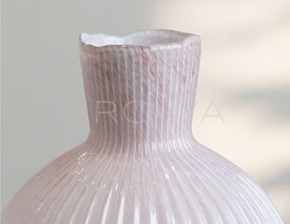 Soft Pink Ribbed Glass Vase - scene