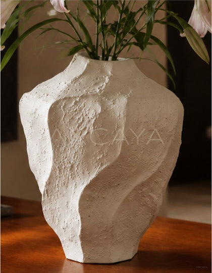 Handmade Plain White Ceramic Vase Bedroom - scene