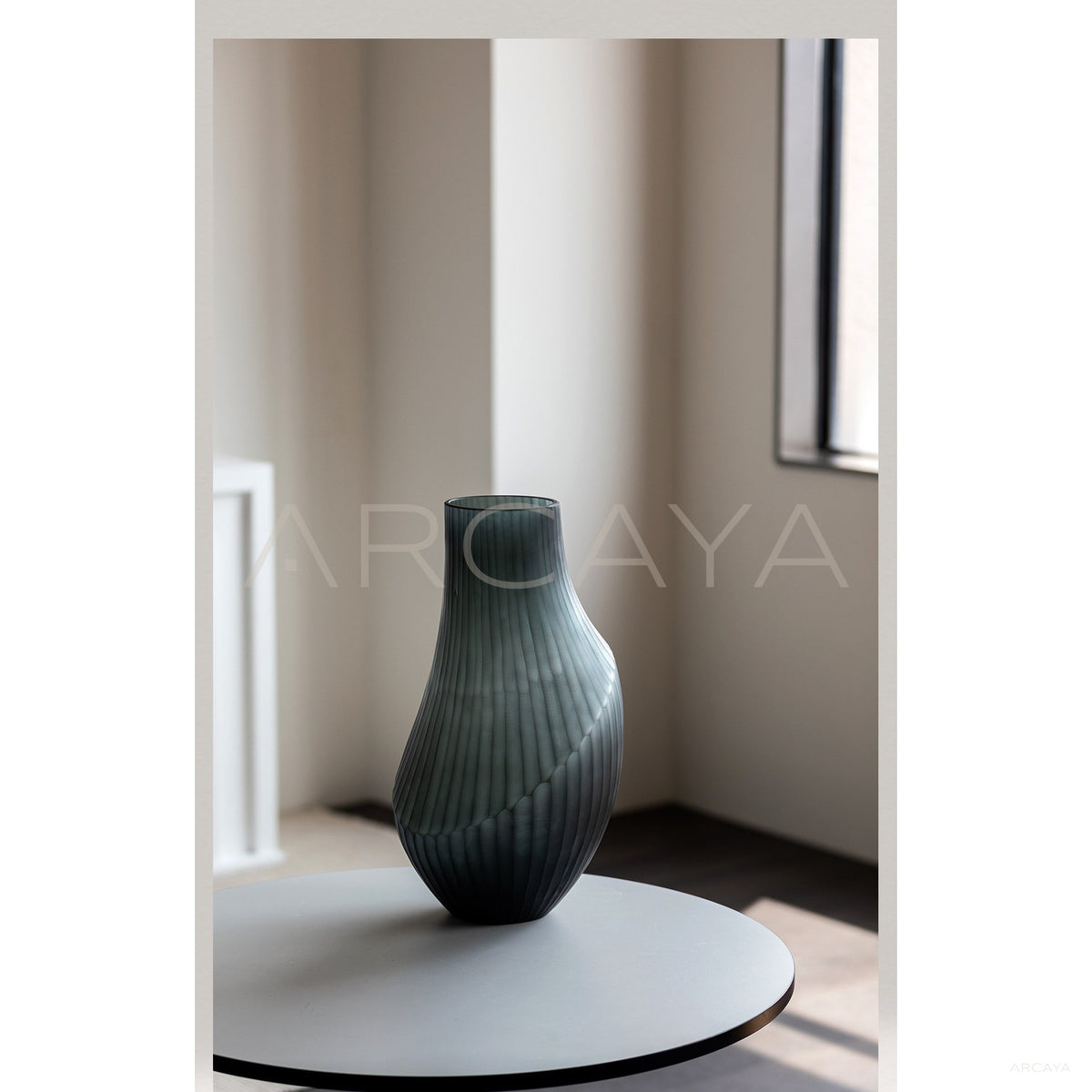 Twisted Ribbed Glass Vase in detail