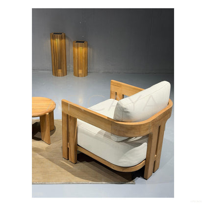 Porto Teak Round Solar Lantern - scene