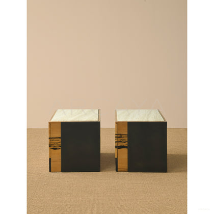Old Money Black White Ebony Veneer Nightstand - scene