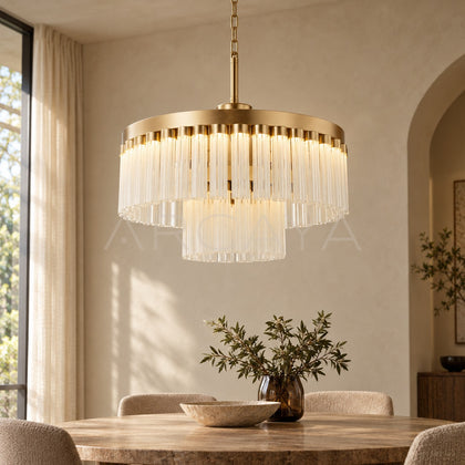 Gold Vertical Crystal Round Double Pendant Light 3071 - main