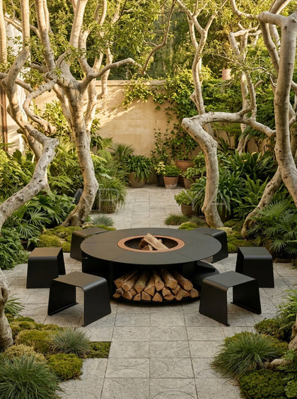 Outdoor Garden Fire Pit Matte Black - scene