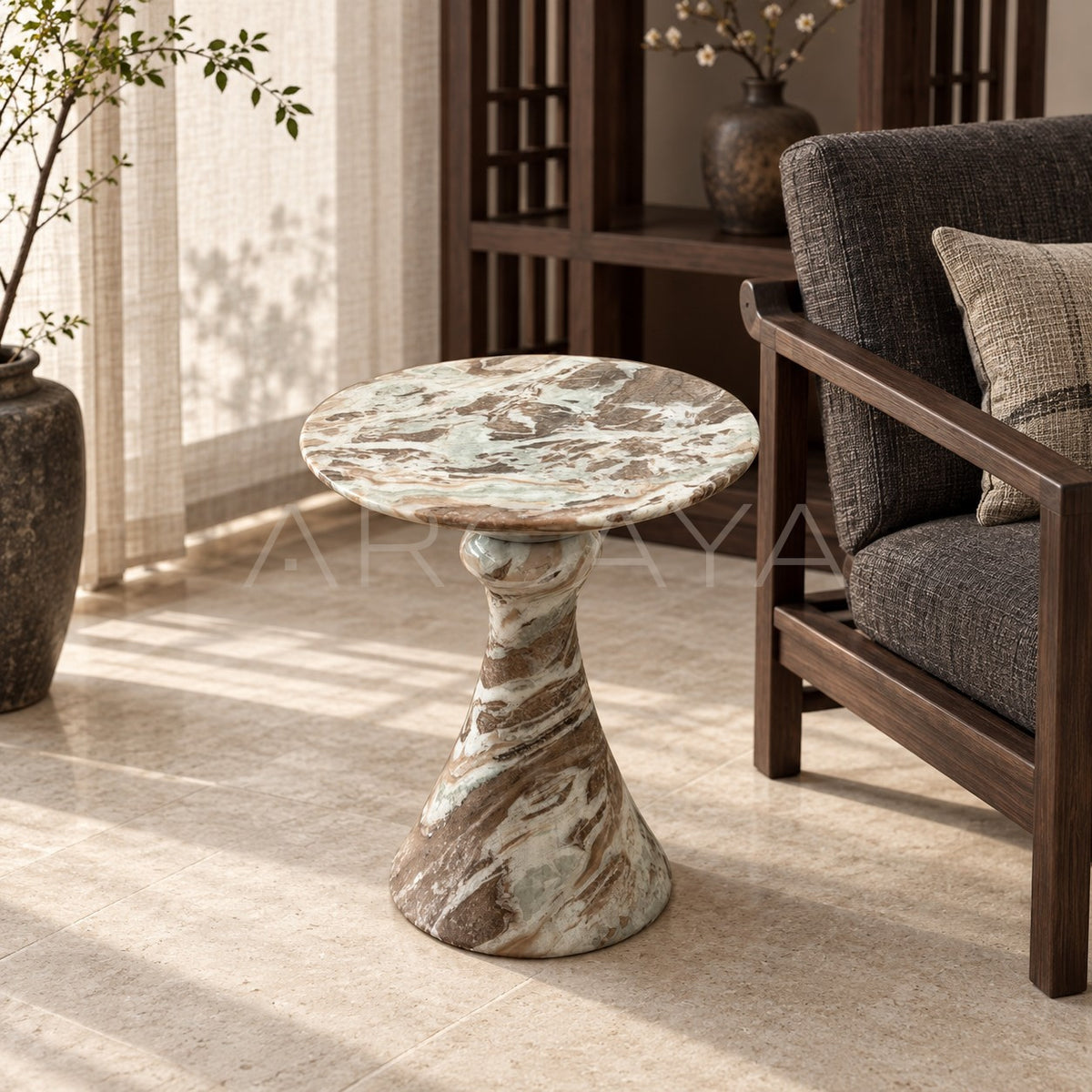 Natural Veined Marble Side Table - main