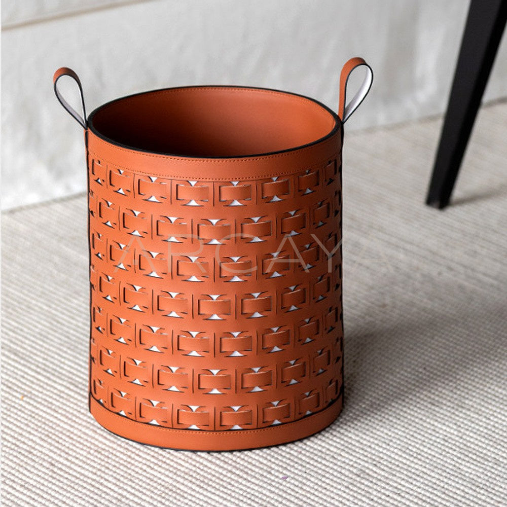 Handwoven Leather Laundry Basket With Handles - main