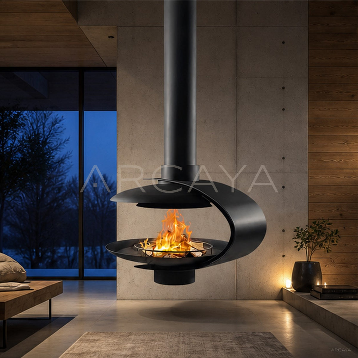 Velis Hanging Fireplace in detail