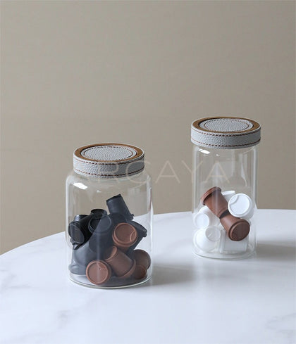 Leather Wrapped Glass Storage Jar - scene