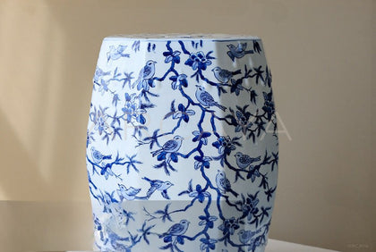 New Chinese Blue White Birds Ceramic Drum Stool - scene