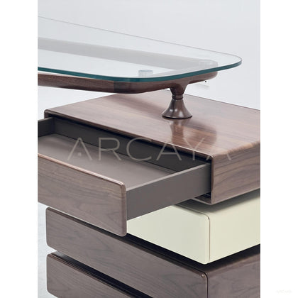 Walnut Irregular Glass Stacked Drawer Desk - scene