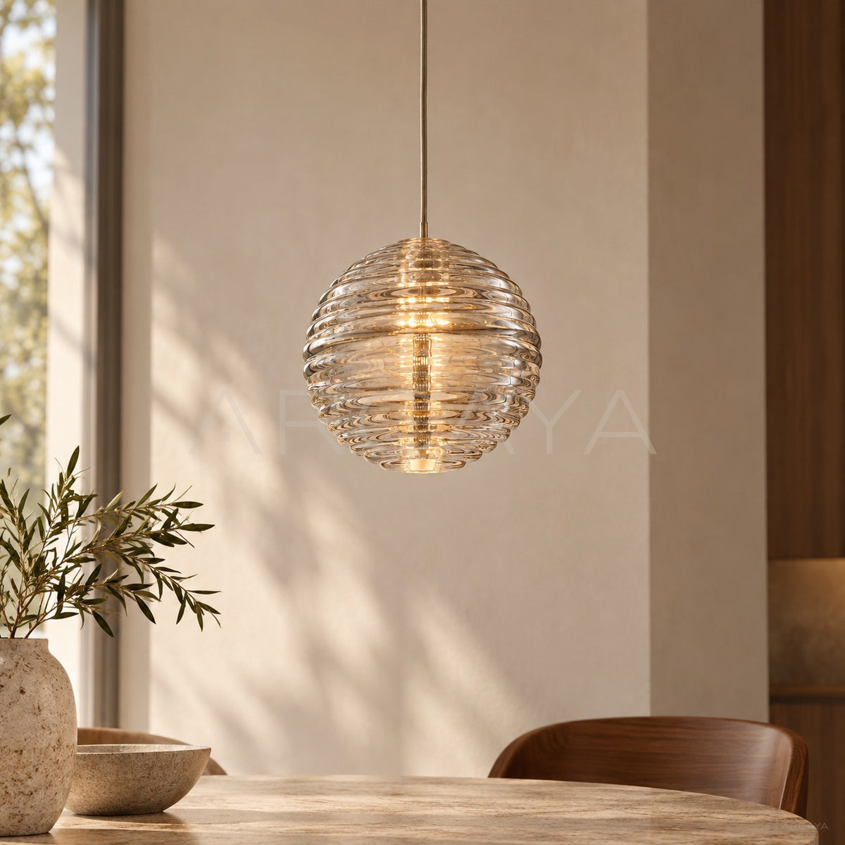 Ribbed Glass Globe Pendant Light 97177 - main