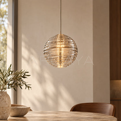 Ribbed Glass Globe Pendant Light 97177 - main