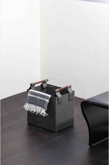 Grey Solid Wood Handle Storage Basket - scene