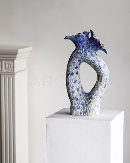 Wabi Sabi Blue Hollow Ceramic Vase - scene
