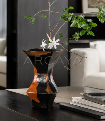 Mid Century Black Brown Kiln Glaze Vase - scene