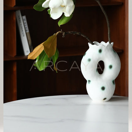 Dadan Hand Pinched Hollow Green Dot Vase - main