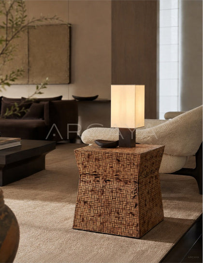 Handwoven Mid Century Side Table - scene