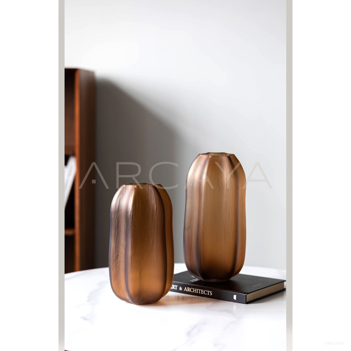 Vintage Ribbed Frosted Pumpkin Glass Vase in detail