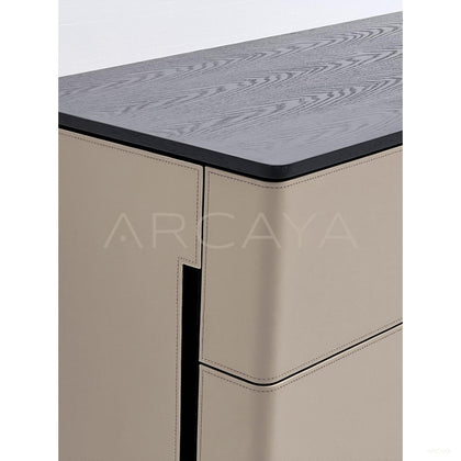 Nappa Leather Vertical Seam Minimalist Sideboard - scene