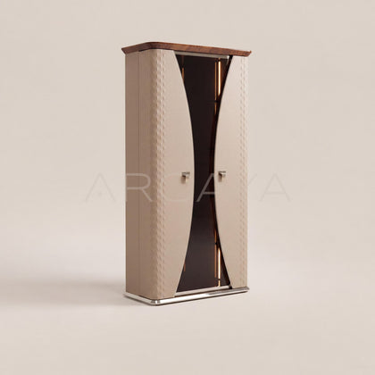Italian Leather Curved Glass Display Cabinet - main