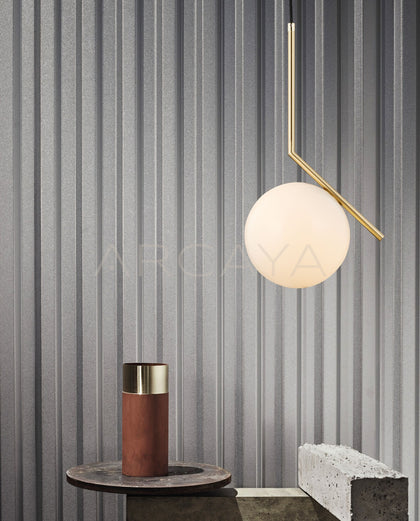Curved Arm Milky Globe Pendant Light 10563 - scene