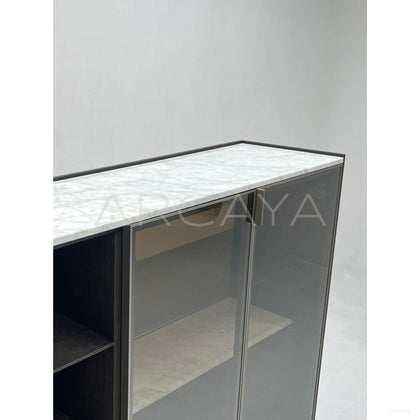 Smoked Wood Glass Display Sideboard - scene