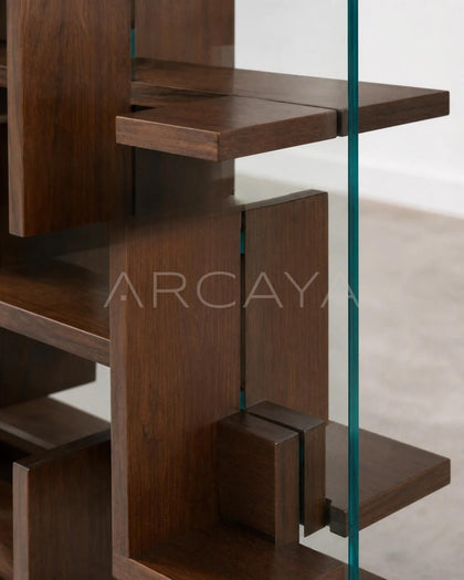 Glass Walnut Display Shelf - detail