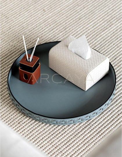 Leather Round Entryway Key Tray - scene